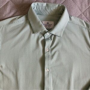 Mizzen + Main Long Sleeve Button Up Shirt Mens Large Trim Fit Green Nylon Poly